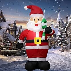 120CM Aufblasbarer Weihnachtsmann mit LED – Wetterfeste Deko für Garten & Hof, inklusive Geschenktüte und Befestigung!