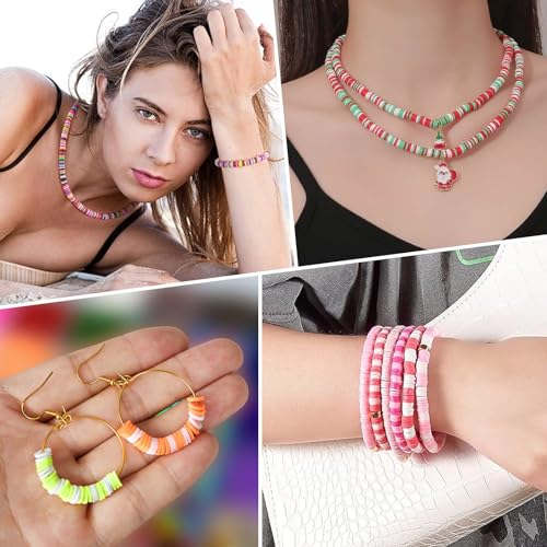 JMUQ 28 Strands Clay Beads Bracelet Making Kit, 28 Colors Friendship Preppy Flat Polymer Clay Heishi Beads for Bracelets Jewelry Making Kit, DIY Arts and Crafts Gifts