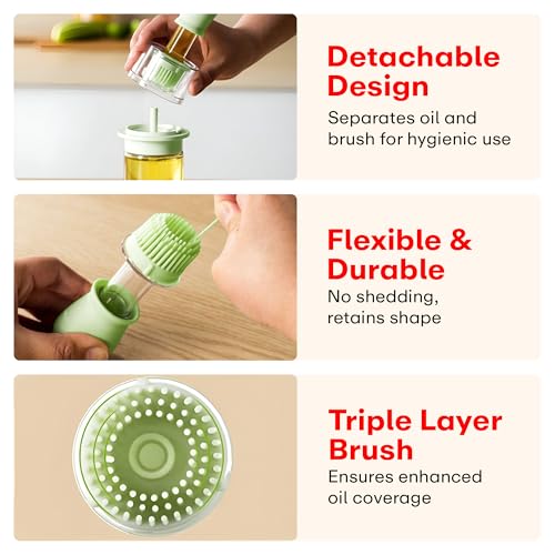 Image of PRIME PICK 2-in-1 Oil Dispenser Bottle With Silicone Brush Dual-Use Design For Pouring & Basting,180Ml Leak-Proof Glass Bottle,Measuring Scale For Cooking,Grilling,Baking,Green