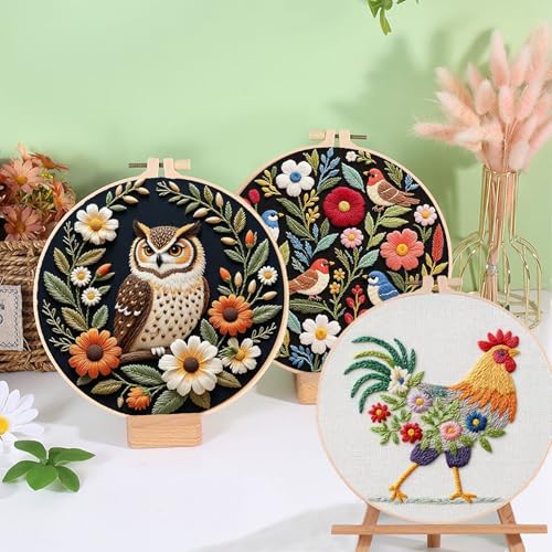 Image of Ohcol Embroidery Kit Cross Stitch Kits for Beginners Needlepoint Kits for Adults Needle Point Kits with Owl & Hoop