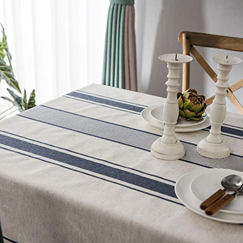 Colorbird French Stripe Tablecloth Cotton Linen Fabric Dust-Proof Farmhouse Table Cover For Kitchen Dining Party Brunches (Rectangle/Oblong, 55 X 70 Inch, Navy) #TOP4