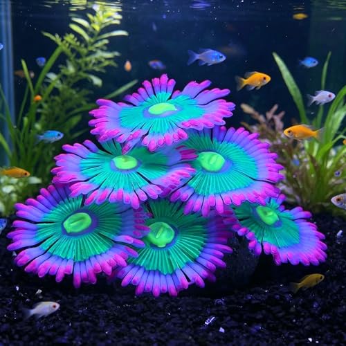Image of ZtohPyo Glowing Effect Soft Anemone Aquarium Fish Tank Decorations Silicone Glow in The Dark Artificial Ornament Plants for Aquarium Landscape Small /Large Fish Bowl Decor Accessories