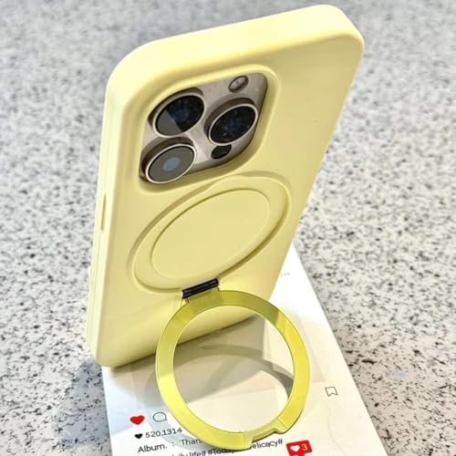 Coque iPhone 14 silicone liquide jaune magnétique avec anneau support antichoc mat