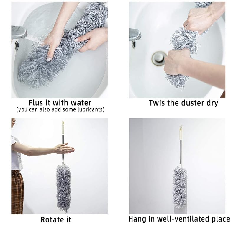 Image of Microfiber Feather Duster with Bendable Head & 100 Inch Extendable Stainless Steel Pole | Long Handle Washable Cleaning Brush for Ceiling Fans, Blinds, Walls, Furniture & Car Interiors