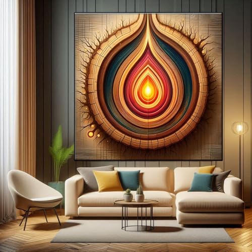 Tableau sur toile anneaux d'arbres 50x50cm pour decoration rustique