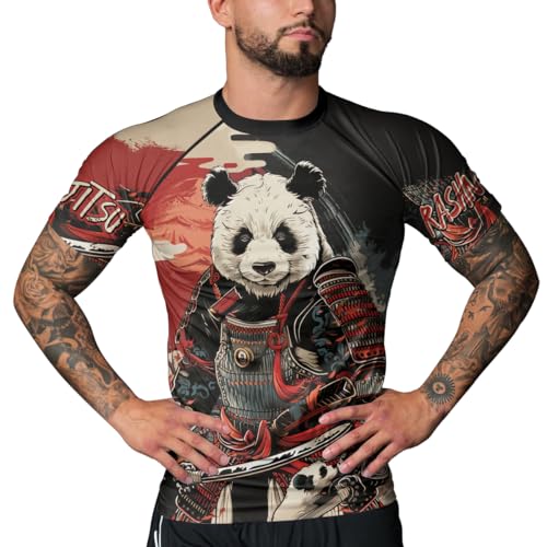 Panda Samurai Compression Short Sleeves Rash Guard for Men Quick Dry BJJ Fightwear MMA Gi No Gi Jiu-Jitsu Muya Thai4