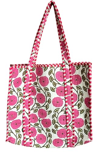 Bolsa Tote acolchada de algodón 100% con flores multicolor miniatura 2