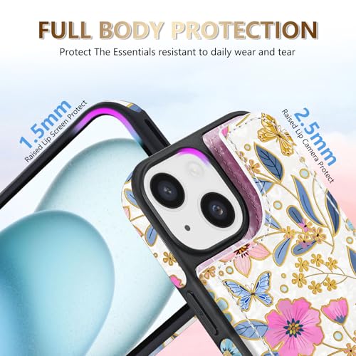 NNH for iPhone 15 Wallet Case Double Magnetic Clasp,Colorful Butterfly - image 4