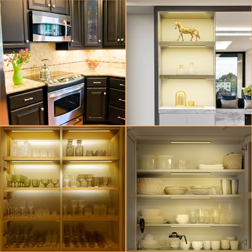 Image of JUSJUBR 4x12 Inch Natural White 4500K Shelf Lights, Dimmable Shelf Lighting with Memory Function, Ultra-Thin Black LED Light Bars for Cabinet, Display Case and Bookshelf