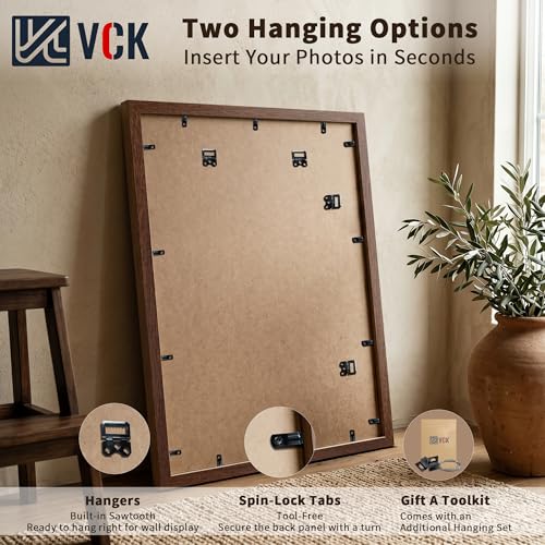 Image of VCK 16x24 Picture Frame 5 Pack, Brown Exclusive Wood, 12x18 Mat, for Print
