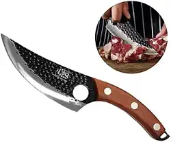 Faca Artesanal Damasco, Lâmina em Aço Inox, Cabo em Madeira, com Bainha Churrasco, Faca Para Camping, Pescaria e Cozinha