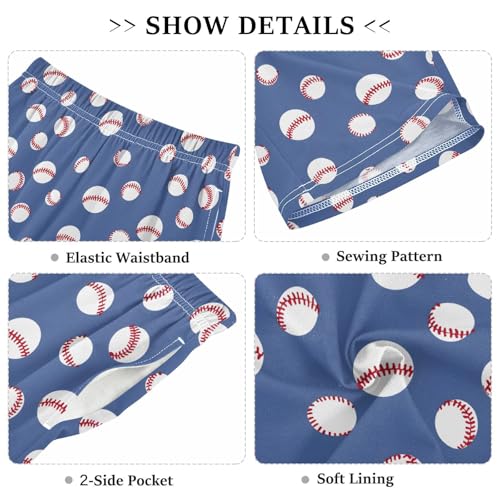 Cartoon Sleep Shorts, Navy Blue Baseball Pattern Pajama Shorts, Soft PJ Bottoms3