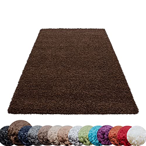 HomebyHome Shaggy Teppich Wohnzimmer Flauschiger Teppich 80 x 150 cm Läufer Flur Braun Einfarbig -...