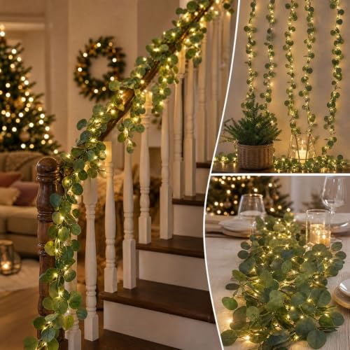 2PCS Artificial Eucalyptus Garland, Fake Vines with Fairy Lights Green Leaf - image 4