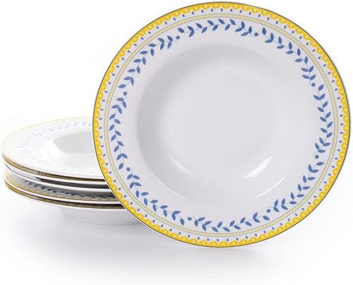 Braque Platos de cerámica para pasta de 10 onzas, 8.5 pulgadas, juego de 6 unidades, para ensalada, platos llanos, aptos para microondas, horno y