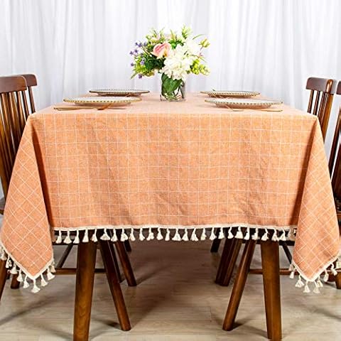 Mantel Rectangular de Lino con Borlas de Coral Cover
