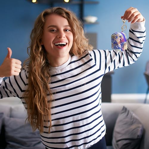 Mini Coin Purse, Decorated with Tranparent Sequins Cute Change Purse with Zipper and Keyring can Hanging on Bag for Working, Travelling, Shopping, Dating, Party for Women and Girls(Purple)