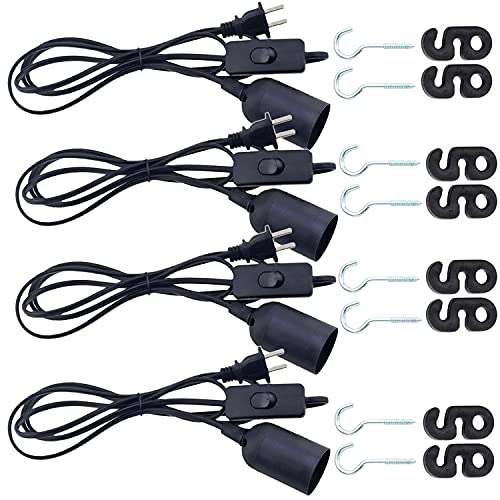 Odlamp 4 pcs E26 E27 LED Pendant Light Sockets 1.8m / 5.9FT Extension Cord with On/Off Switch and US AC Power Plug Lamp Holder Bulb Socket for Pendant Lighting Bulb Lamp (5.9ft 4pcs)