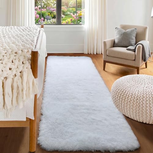 ONASAR White Runner Faux Fur Rug