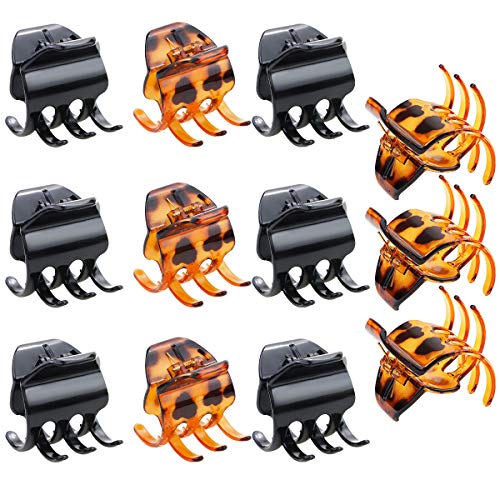 WYKOO Pack of 12 PCS, 2 x 1.77 Inch Small Plastic Material Hair Claw Clips, Simple Operation for All Hair Types, Clamps Hair Styling Accessories For Women's And Girls's Thick Hair, Black and Brown