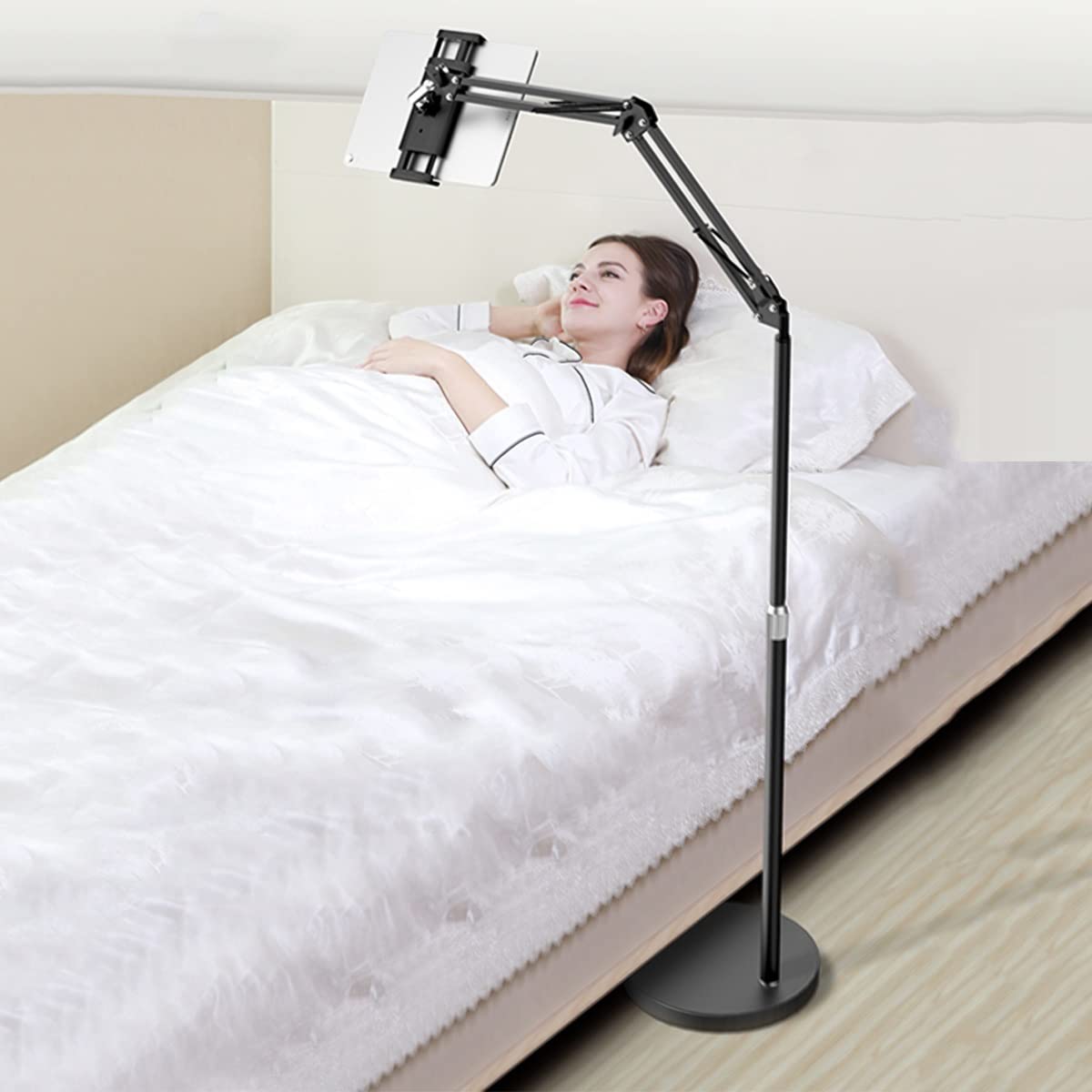 BKHsgDXJ Phone stand With Adjustable Height and 10 lb Stable Round Base,for 4-13.5" Devices and All Phones(Black,1.8m)