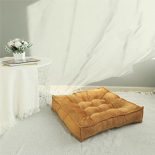 GREATOYAR Cojín Suelo Cuadrado, Cojín Cuadrado para Exteriores, Cojín de Meditación, Terciopelo, Ideal para Sillas, Bancos, Palets, Suelos, Uso Interior y Exterior, 58x58x10cm, Color Amarillo