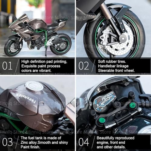 Image of Compatible for 1:12 Kavasaki Ninja H2R Motorcycle DieCast Model, Suspension and Hand Free Roller, Toy Motorcycle Collection with Music Lighting Toy for Kids (Ninja Kawasaki -Coffee)