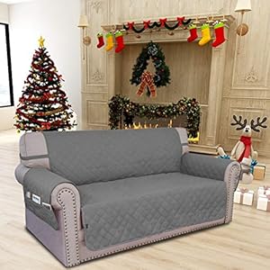 Easy going sofa slipcover loveseat cover waterproof couch cover washable sofa cover for 2 cushion couch non slip fabric furniture protector with pocket for pets kids dog cat loveseat grey medium  urban country home decor
