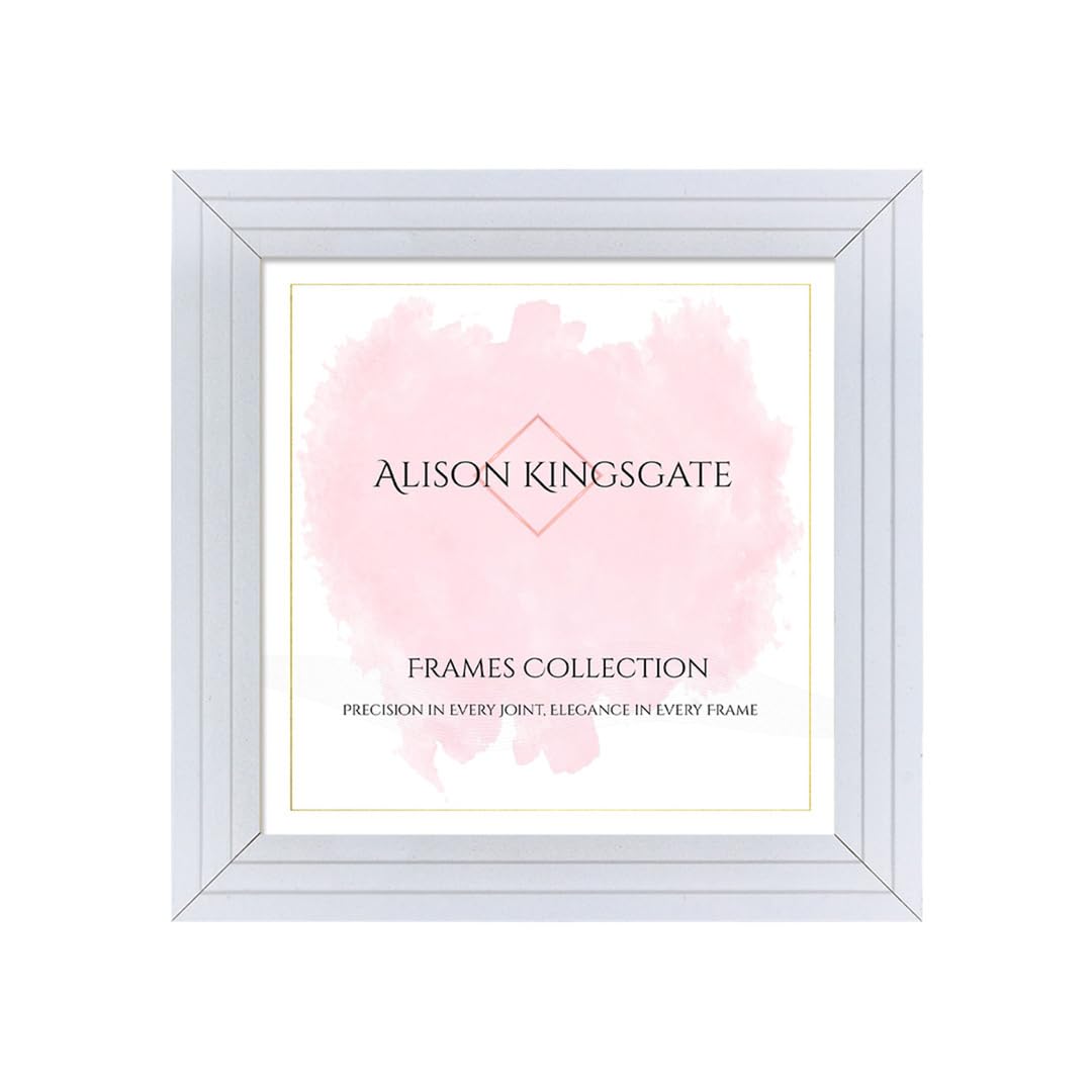 Alison Kingsgate Step 9X9 White Picture Frames - Engineered Wood Photo Frame with Shatterproof Perspex - Suitable for Wall Hanging or Tabletop Display - Available Sizes A0 to 100X90CM