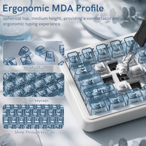 Image of dagaladoo Slate Blue Clear keycaps,Transparent Keyboard keycaps,Jelly Key caps Set,Shine Through keycap,MDA Profile Keyboard caps for Mx Switches Mechanical Keyboard(115key)