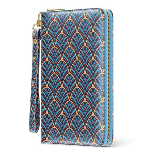 Womens Wallet, RFID Wristlet Wallets for Women, Cute Ladies Clutch Purses, Large Leather Travel Card Holder with Zipper and Phone Holder, Indian Hills
