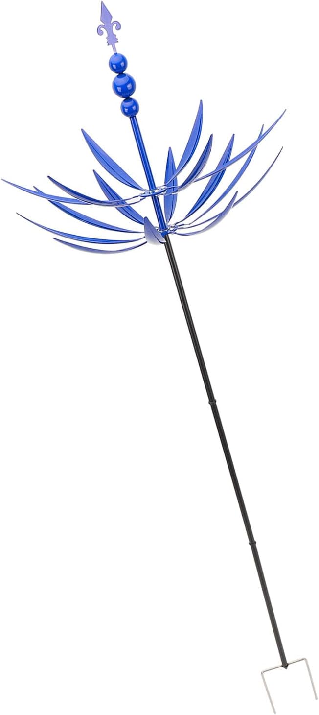 Outdoor Wind Spinner with Ground Stake, 360 Degree Rotating Iron Art Blue Windmill Sculpture, Paint, Wind Motion, Garden Yard Lawn Decor for Outdoor Use