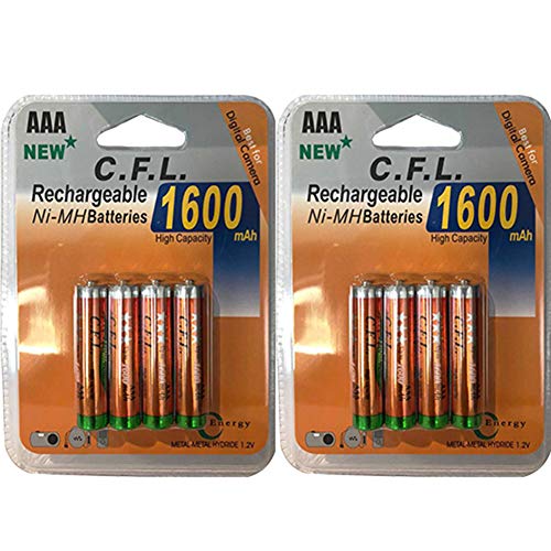 Set di 8 pile Accus Pile AA LR03 1.2 V Ni-MH ricaricabili Pile 1600 mAh Sostituisce le pile AAA 1.5 V AAA LR03 LR3 R03 R3 H03 H3 3A Giocattolo telecomando lampada da auto etc.