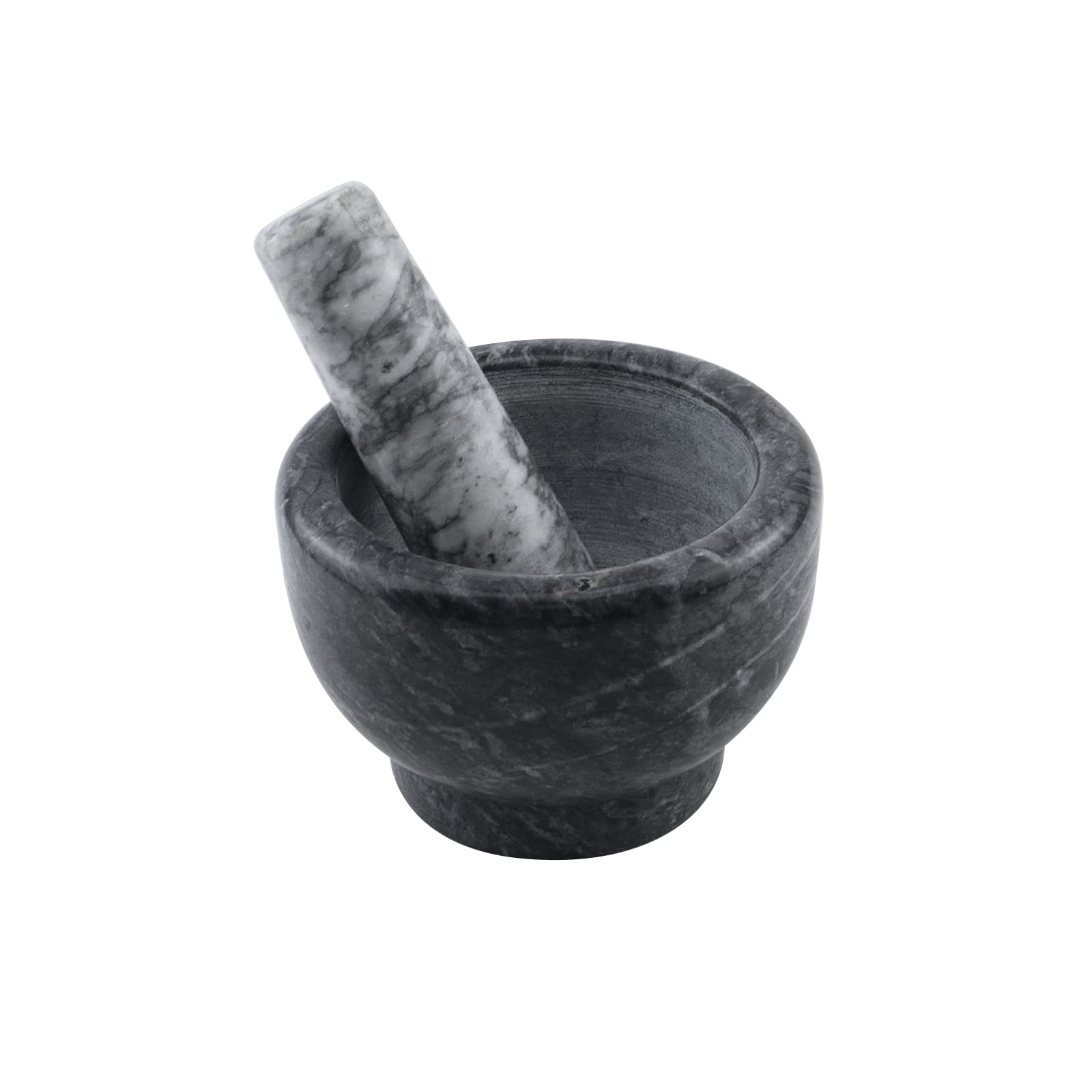KUMGROT Set di mortaio e pestello in marmo grigio naturale smerigliatrice spezie in pietra lucidata Molcajete ciotola per spezie pesti cottura miscelazione erbe fagioli carne aglio, 15 cm