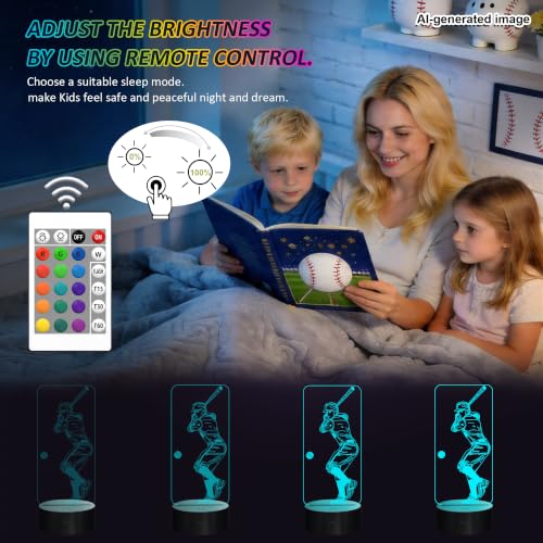 Image of FULLOSUN Baseball 3D Night Light, Sport Gifts Bedside Lamp for Xmas Holiday Birthday Fathers Gifts for Baseball Fan with Remote Control 16 Colors Changing + 4 Changing Mode + Dim Function