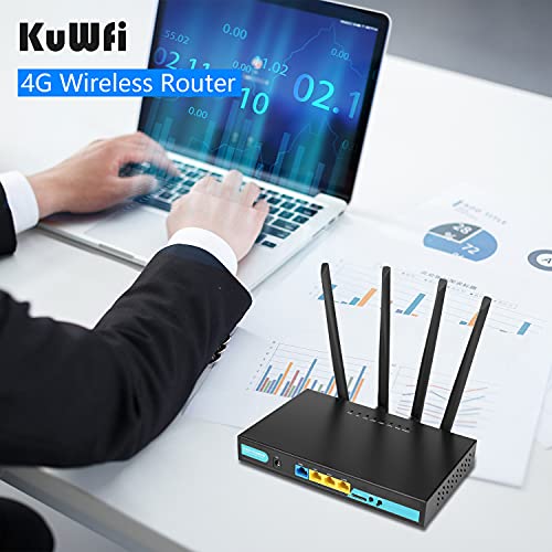 Kuwfi 4G Lte Router With Sim Card Slot, Unlocked 4G Wifi Router With External Antennas, Industrial Wireless Cpe Internet Routers For Home/Office, Work With At&T And T-Mobile #TOP2