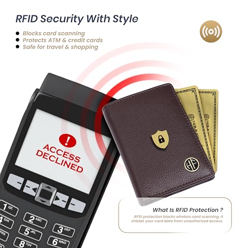 Image of HAMMONDS FLYCATCHER Genuine Leather Card Holder for Men and Women Slim RFID Blocking Bifold with 6 Card Slots Cash Compartment Compact Credit Debit Card Case Minimalist Pocket Organizer
