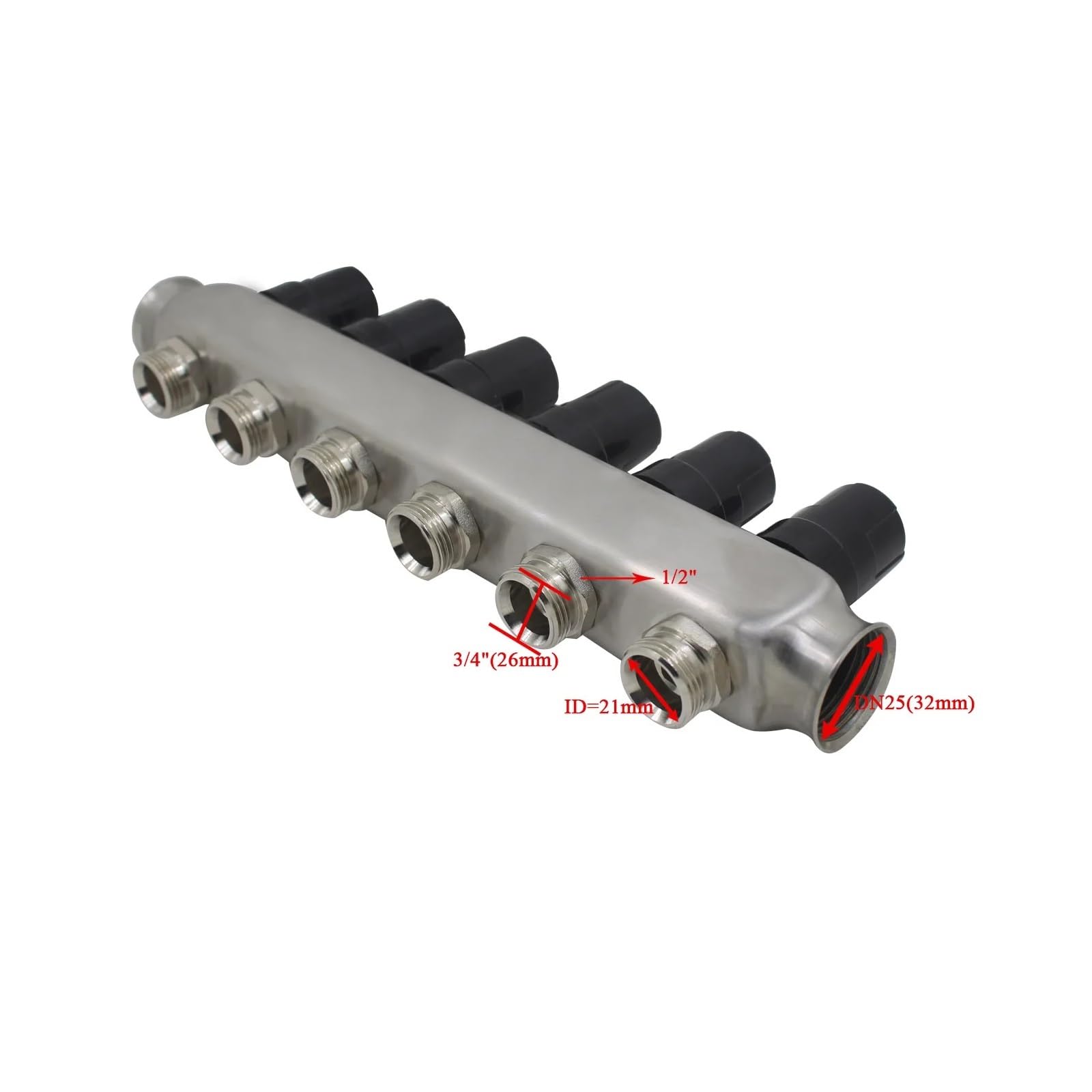Colector de distribución Agua Acero Inoxidable for Sistema calefacción por Suelo Radiante (2-11 Puertos) 1"(DN25)*1/2 "(DN15)(2 Port)