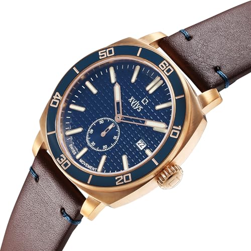 Image of Xylys Patina Quartz Analog Blue Dial Brown Leather Strap Watch for Men
