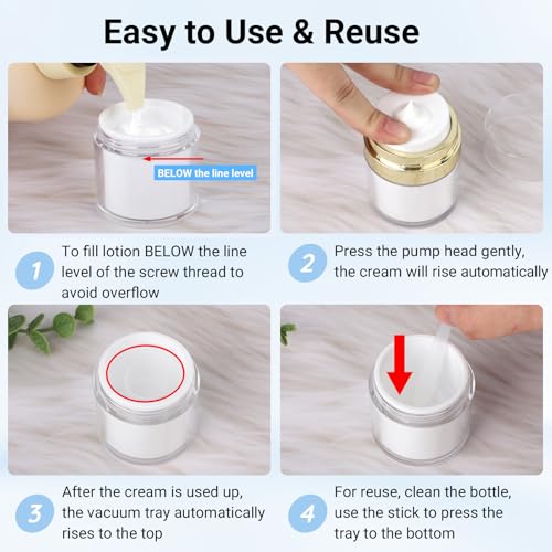 Image of Segbeauty 3Pack Airless Pump Jar Lotion Container, Mixed Pack Empty Cream Subpackage Jar Vacuum Bottle Dispenser, Gold Refillable Cream Vacuum Bottles Travel Size for Lotion Moisturizer Creams