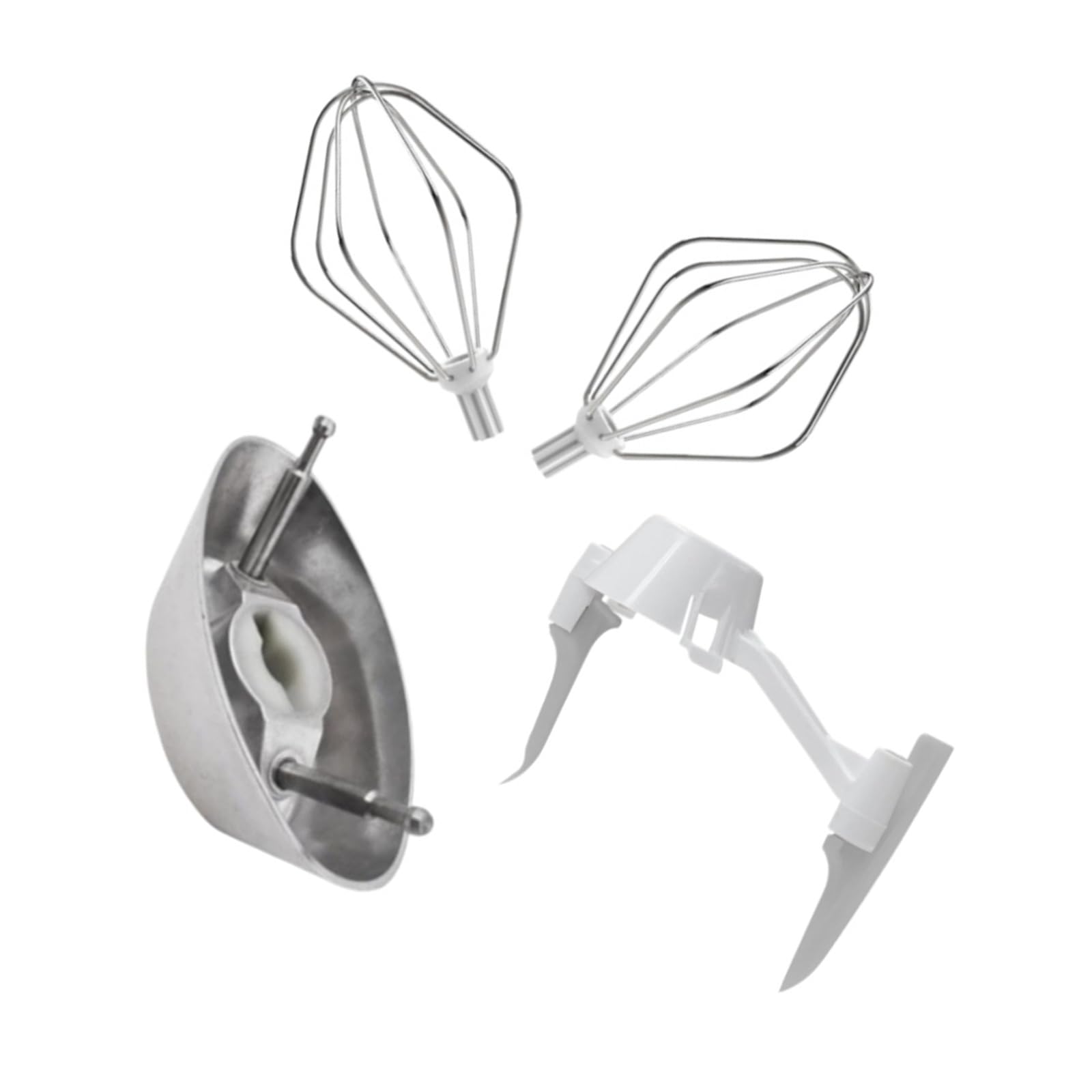 BELOWSYALER Complete Cooking Stainless Steel Mixer Replacement Parts with Whisk Dough Hook and Flexible Scraper Made From Safe Metal Stand Mixer Whisk Attachment