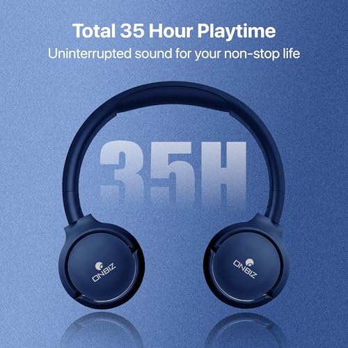 Image of Wireless Bluetooth 5.4 Over-Ear Headphones, Blue, 35 Hour Playtime, 40mm Bass Boosted Drivers, IPX4, Foldable