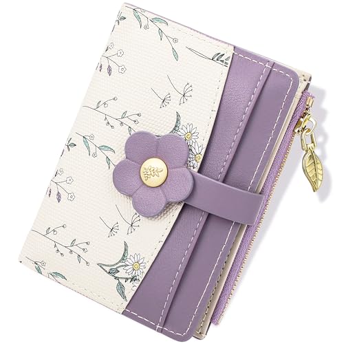 Image of Farcauo Small Floral Womens Wallet Cute Wallets for Women Thin Purple Women's Wallet Kawaii Flower Card Wallets for Women Ladies