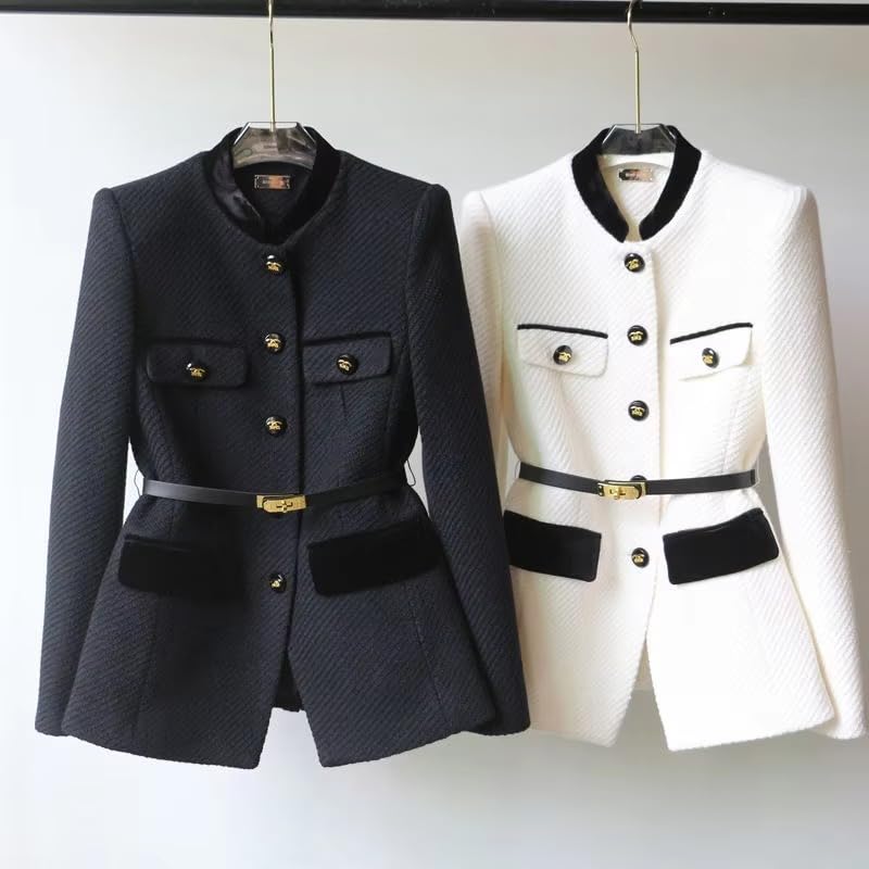 Chaqueta de traje de mujer de un solo botonadura para primavera, otoño, manga larga, informal, color negro, talla S