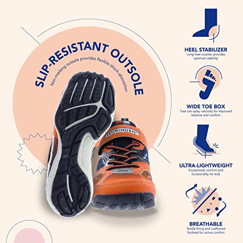 Tsukihoshi 4810 Mako Strap-Closure Machine-Washable Youth Athletic And Running Shoe With Wide Toe Box And Slip-Resistant, Non-Marking Outsole - Orange/Navy, 2.5 Little Kid (4-8 Years) #TOP4