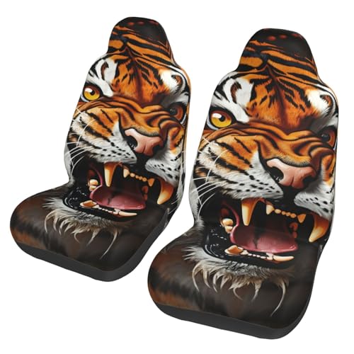 Housse de siège avant de voiture respirante motif tigre pour auto et SUV (Lot de 2)