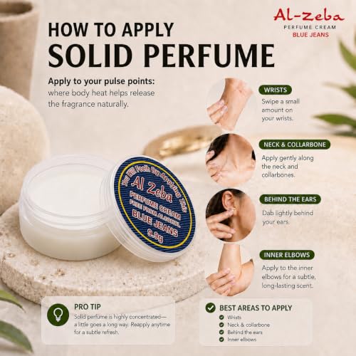 Image of Solid Perfume Blue Jeans | Al Zeba Blue Jeans Solid Perfume Cream 9.9g | Alcohol Free Long Lasting Perfume Balm | Fresh Woody Musk Fragrance