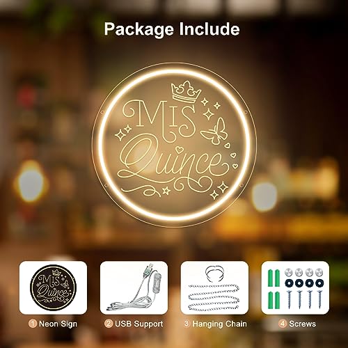 Image of Mis Quince Neon Sign Happy 15th Birthday Neon Signs for Wall Sweet 15 LED Neon Light with Dimmable Switch Neon Lights Letter Neon Wall Sign for Bedroom Quinceanera Birthday Party Decor Girl Gift