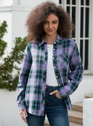 Image of SANGTREE Girls & Women's Long Sleeve Flannel Plaid Shirt Button Down Shirts, 3 Months - US 2XL