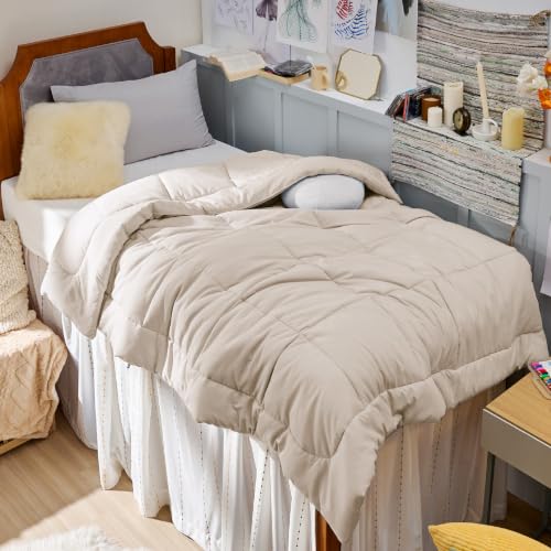 Image of Bedsure Comforter Duvet Insert - Quilted Comforters Twin XL Size, All Season Duvet, GentleSoft Down Alternative Bedding Blanket, with 8 Tabs, Gifts for Women /Men, Linen, Twin XL 92 x 68 Inches